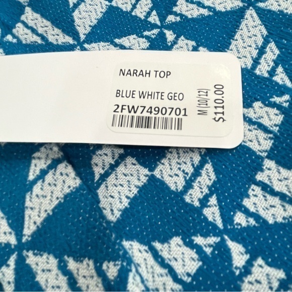 Soft Surroundings Narah Top Women M Geometric Print 3/4 Sleeve Blouse‎ Blue NWT - Picture 12 of 12